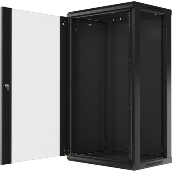 Lanberg Armario rack 19" para pared 22u/600x450 (paquete plano) con puerta de cristal negro v2
