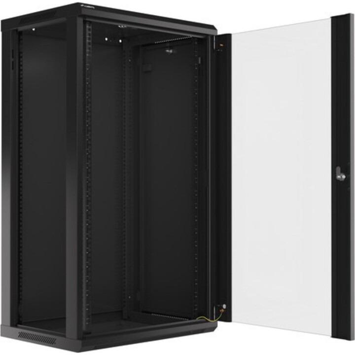 Lanberg Armario rack 19" para pared 22u/600x450 (paquete plano) con puerta de cristal negro v2