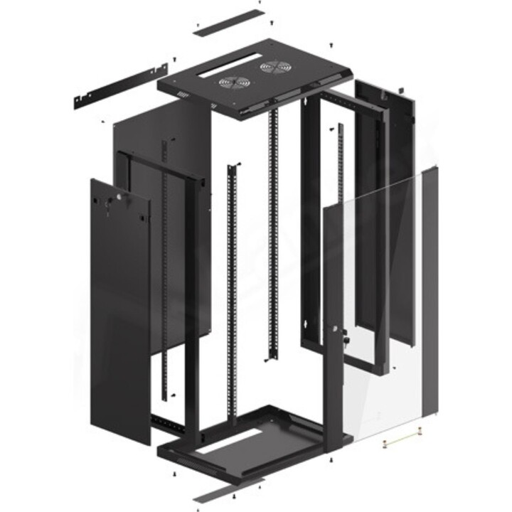 Lanberg Armario rack 19" para pared 22u/600x450 (paquete plano) con puerta de cristal negro v2