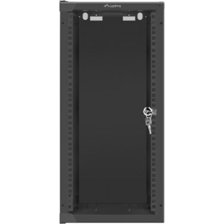 Armário de rack de montagem em parede Lanberg 10" 12u/280x310 (pacote plano) com porta de vidro, preto
