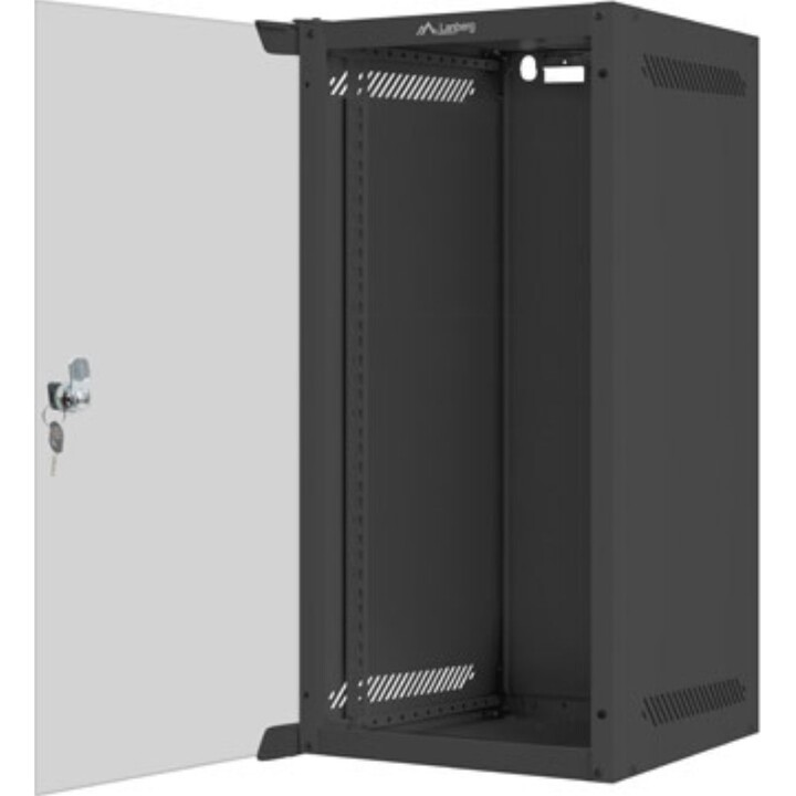 Armário de rack de montagem em parede Lanberg 10" 12u/280x310 (pacote plano) com porta de vidro, preto