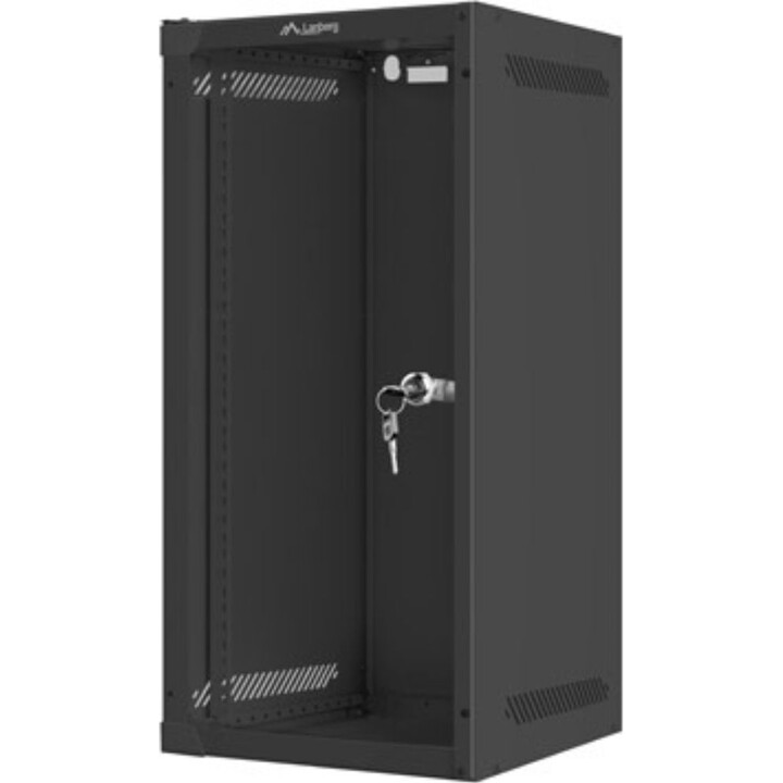 Armário de rack de montagem em parede Lanberg 10" 12u/280x310 (pacote plano) com porta de vidro, preto