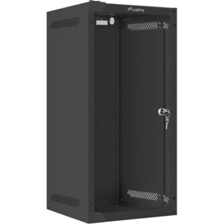 Armário de rack de montagem em parede Lanberg 10" 12u/280x310 (pacote plano) com porta de vidro, preto
