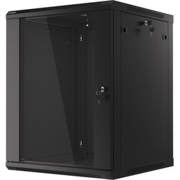 Armário de rack de montagem em parede Lanberg 19" 15u/600x600 (pacote plano) com porta de vidro preto v2