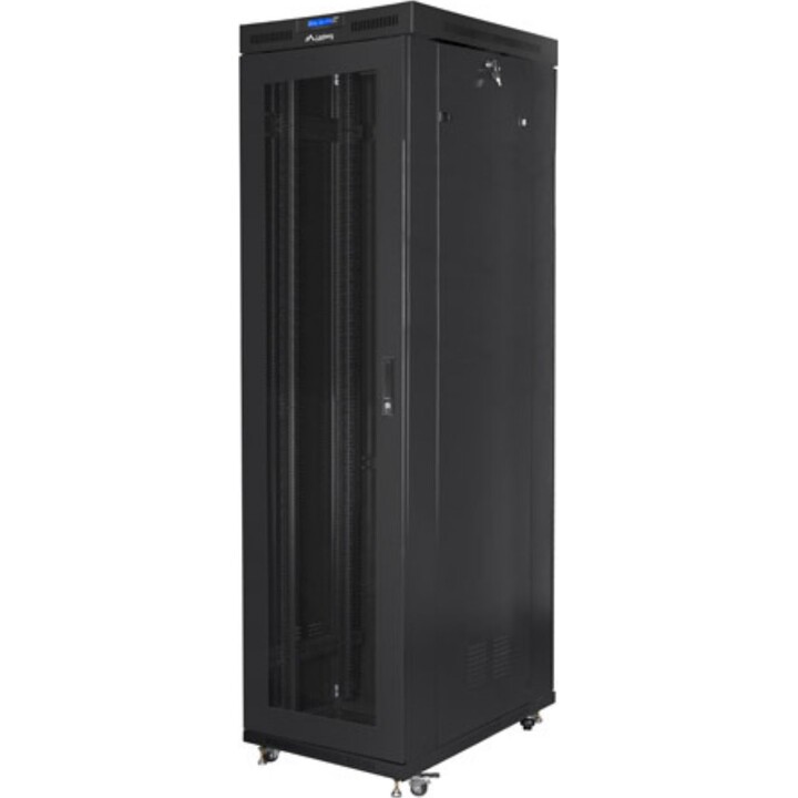 Gabinete de rack autoportante Lanberg 19" 47u/800x1000 (pacote plano) com porta de malha LCD preto v2