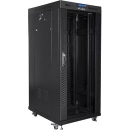 Armário de rack independente Lanberg 19" 27u/800x1200 (pacote plano) com porta de vidro LCD, preto