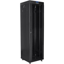 Armário de rack independente Lanberg 19\" 42u/600x600 (pacote plano) com porta de vidro LCD, preto, v2