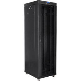 Armário de rack independente Lanberg 19" 42u/600x800 (Flat Pack) com porta de vidro LCD, preto, v2