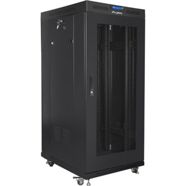 Lanberg Armadio rack indipendente da 19" 27u/600x800 (confezione piatta) con porta in rete LCD, nero, v2