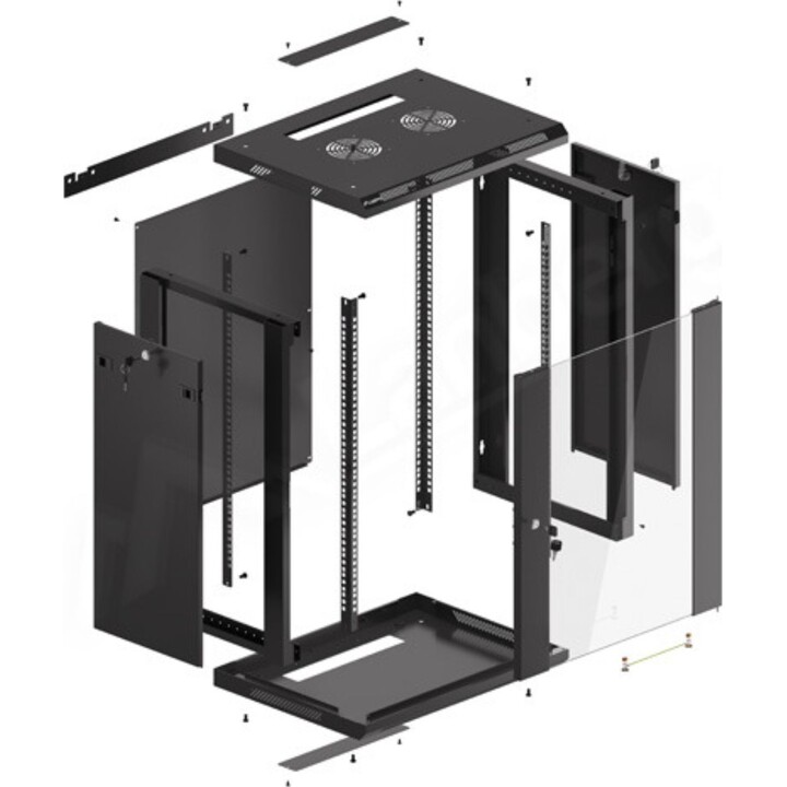 Armadio rack Lanberg da 19" per montaggio a parete 15u/600x450 (confezione piatta) con porta in vetro nero v2
