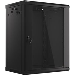 Armoire rack murale Lanberg 19\" 15u/600x450 (Pack plat) avec porte en verre noir v2