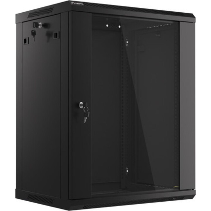 Armadio rack Lanberg da 19" per montaggio a parete 15u/600x450 (confezione piatta) con porta in vetro nero v2
