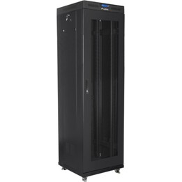Gabinete de rack independente Lanberg 19" 42u/600x600 (Flat Pack) com porta de malha LCD, preto, v2