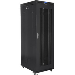 Freistehender 19-Zoll-Rack-Schrank von Lanberg, 27 HE/800 x 1200 (flach verpackt), mit LCD-Netztür, Schwarz