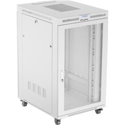 Armário de rack independente Lanberg 19\" 27u/800x1000 (pacote plano) com porta de malha LCD, cinza
