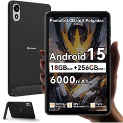 Blackview ZENO 1, 6 Go + 256 Go, Android 15, 8 pouces, double SIM 4G LTE, WiFi 5G, écran HD 90 Hz, noir