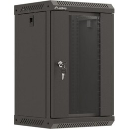 Armário de rack de montagem em parede Lanberg 10" 9u/300x300 (pacote plano) com porta de vidro, preto
