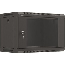 Gabinete de rack de montagem em parede Lanberg 19" 6U/540x350 (pacote plano) com porta de vidro, preto