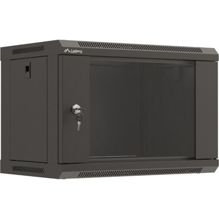 Lanberg Armario rack 19" para pared 6u/540x350 (paquete plano) con puerta de cristal, negro