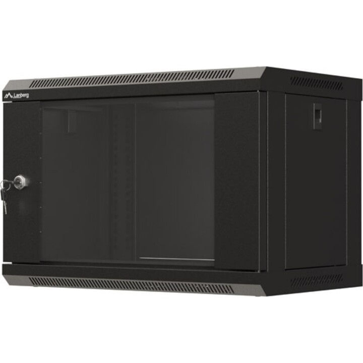 Lanberg Armario rack 19" para pared 6u/540x350 (paquete plano) con puerta de cristal, negro