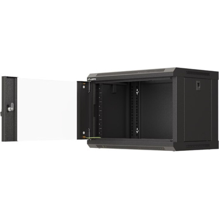 Lanberg Armario rack 19" para pared 6u/540x350 (paquete plano) con puerta de cristal, negro