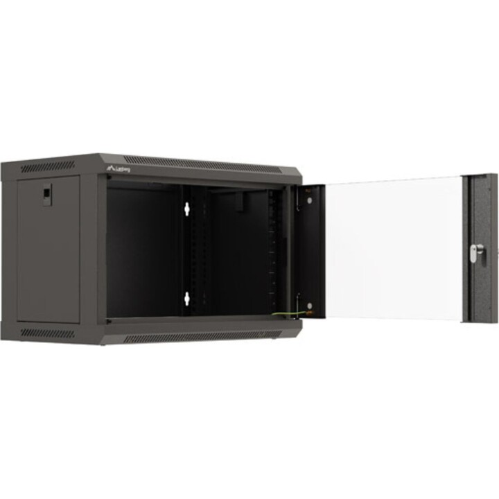 Lanberg Armario rack 19" para pared 6u/540x350 (paquete plano) con puerta de cristal, negro