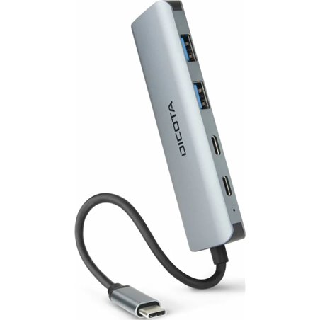 Dicota concentrador USB-C 4 en 1 de alta velocidad 10 Gbps, plateado