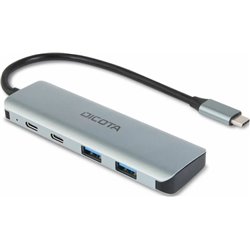 Dicota concentrador USB-C 4 en 1 de alta velocidad 10 Gbps, plateado