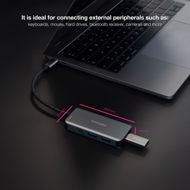 NANOCABLE USB-C 5-in-1 Hub, 3.2 GEN1 5G Converter, Gray