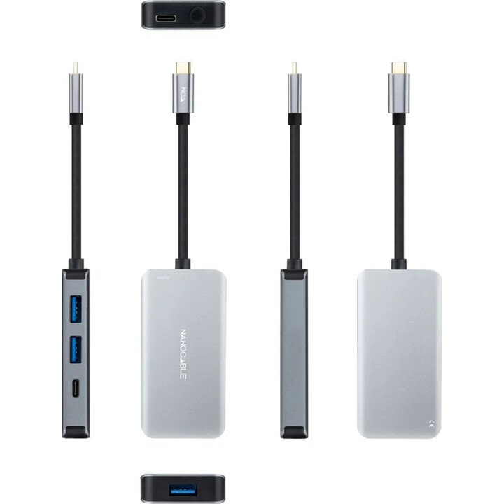 NANOCABLE USB-C 5-in-1 Hub, 3.2 GEN1 5G Converter, Gray