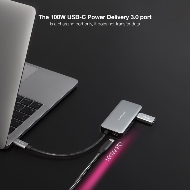 NANOCABLE USB-C 5-in-1 Hub, 3.2 GEN1 5G Converter, Gray