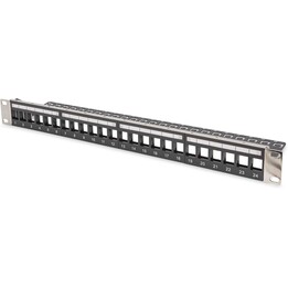 DIGITUS DN-91411-LF modular patch panel for Keystone jack 1U rack mount, 24-port, shielded, black