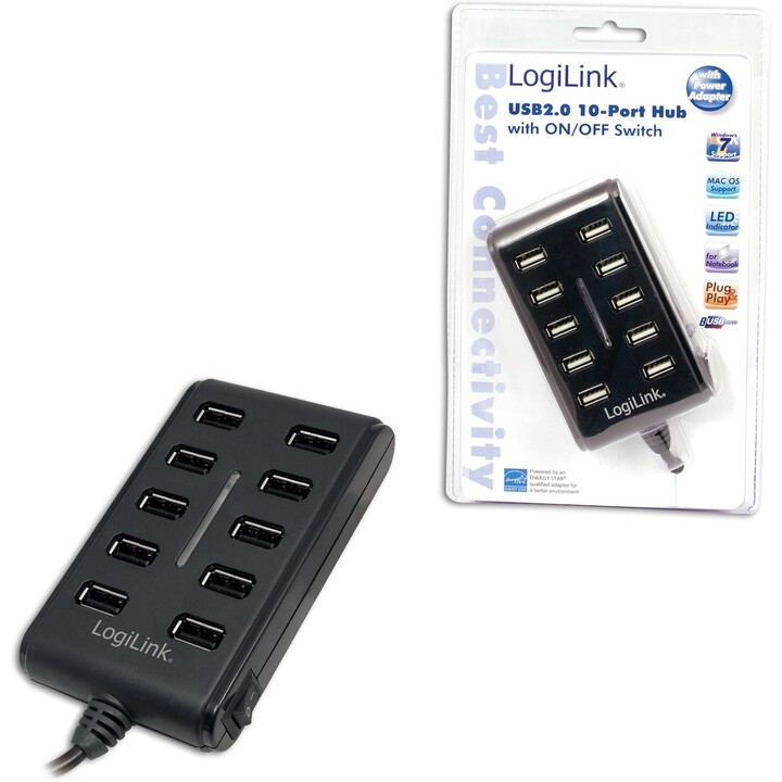 Logilink UA0125 Hub USB 10 porte USB 2.0 con alimentatore 3,5 A, | Logilink