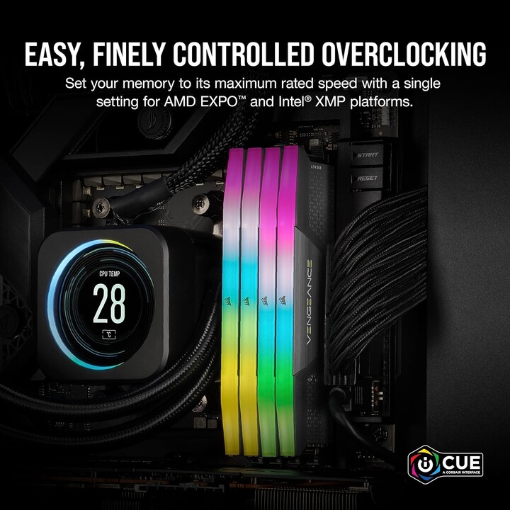 Corsair Vengeance RGB 64 Go 2 x 32 Go 6 000 MHz CL40 EXPO-XMP Gris foncé