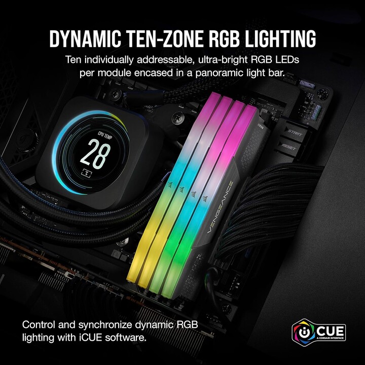Corsair Vengeance RGB 64 Go 2 x 32 Go 6 000 MHz CL40 EXPO-XMP Gris foncé