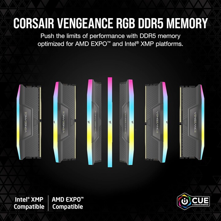 Corsair Vengeance RGB 64 Go 2 x 32 Go 6 000 MHz CL40 EXPO-XMP Gris foncé