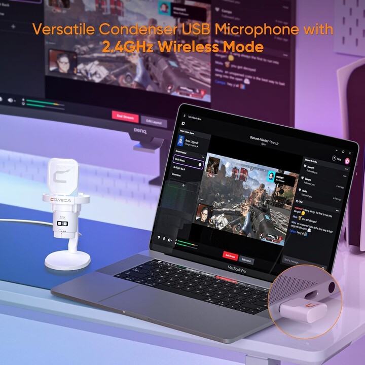 COMICA EJoy Uni Pro(D) Micrófono Inalámbrico de Condensador Cardioide RGB Blanco