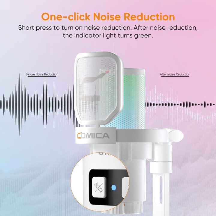 COMICA EJoy Uni Pro(D) Micrófono Inalámbrico de Condensador Cardioide RGB Blanco