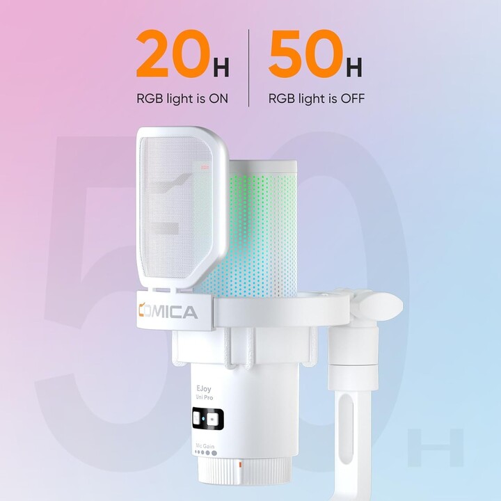 COMICA EJoy Uni Pro(D) Microphone sans fil à condensateur cardioïde RGB Blanc