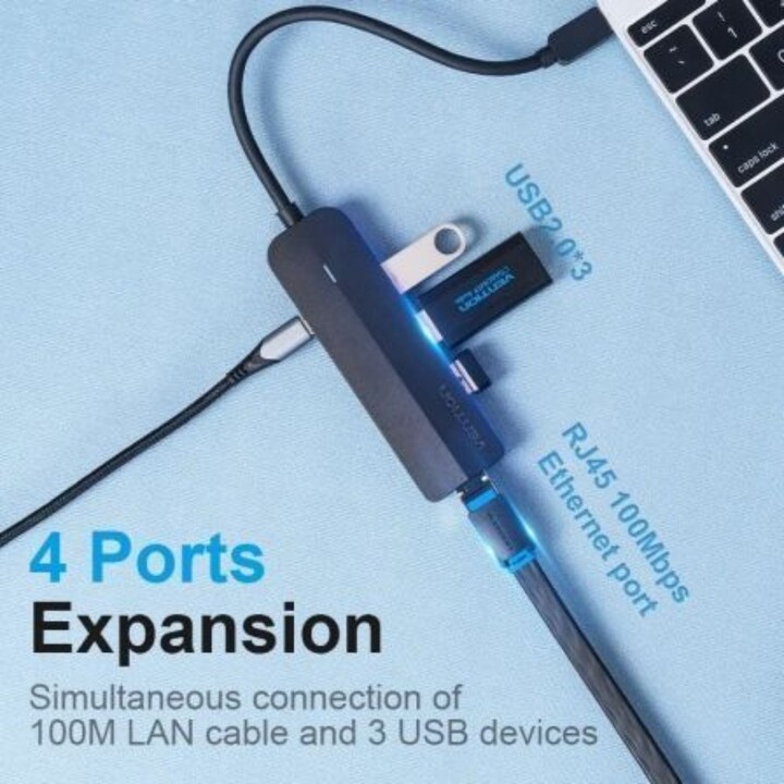 Vention TGOBB USB-C Dock 3xUSB 2.0 RJ45 Micro-B 100Mbps 0.15m Black