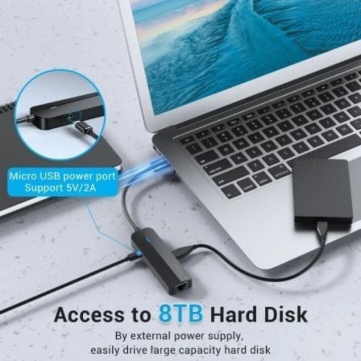 Docking Vention CHPBB 3xUSB 2.0/Micro USB PD/RJ45/Black/ABS