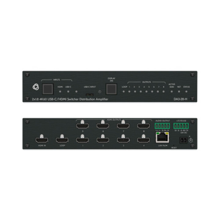 Kramer Avsm 2x1:8 4k60 USB-C/HDMI-Umschalter-Verstärker- DA3-28-H (10-00002890)