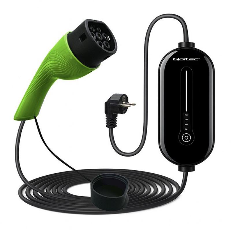 Qoltec Mobile EV Electric Car Charger 2in1 Type2 | 3.5kW | 230V | LCD | LED | 5m