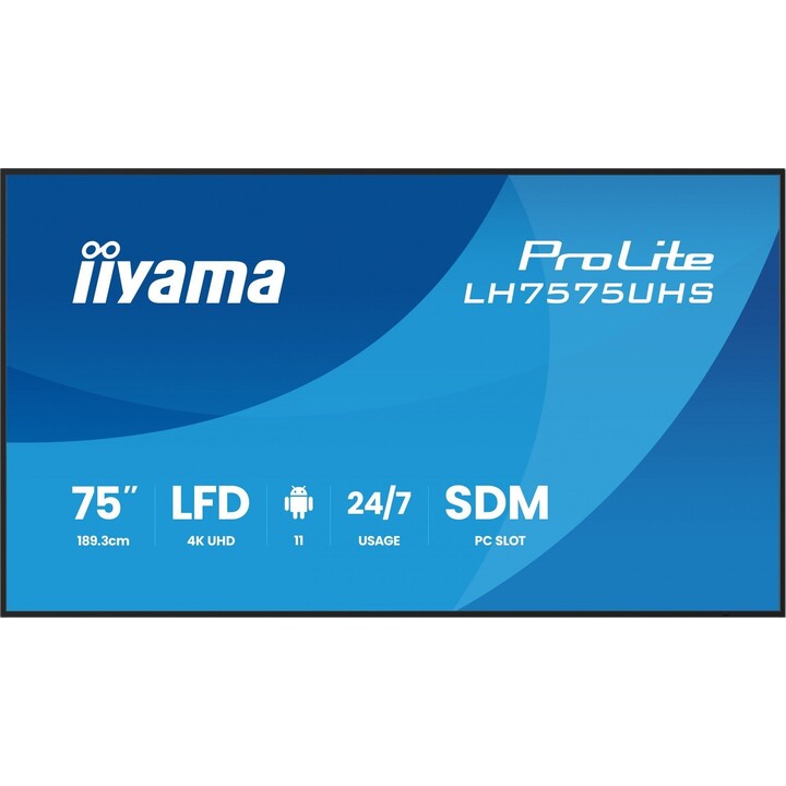 Ecrã IIYAMA Prolite de 75 polegadas, 4K Ultra HD, IPS, Android, 24/7, 3840×2160