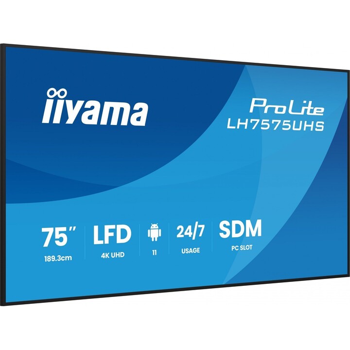 Ecrã IIYAMA Prolite de 75 polegadas, 4K Ultra HD, IPS, Android, 24/7, 3840×2160