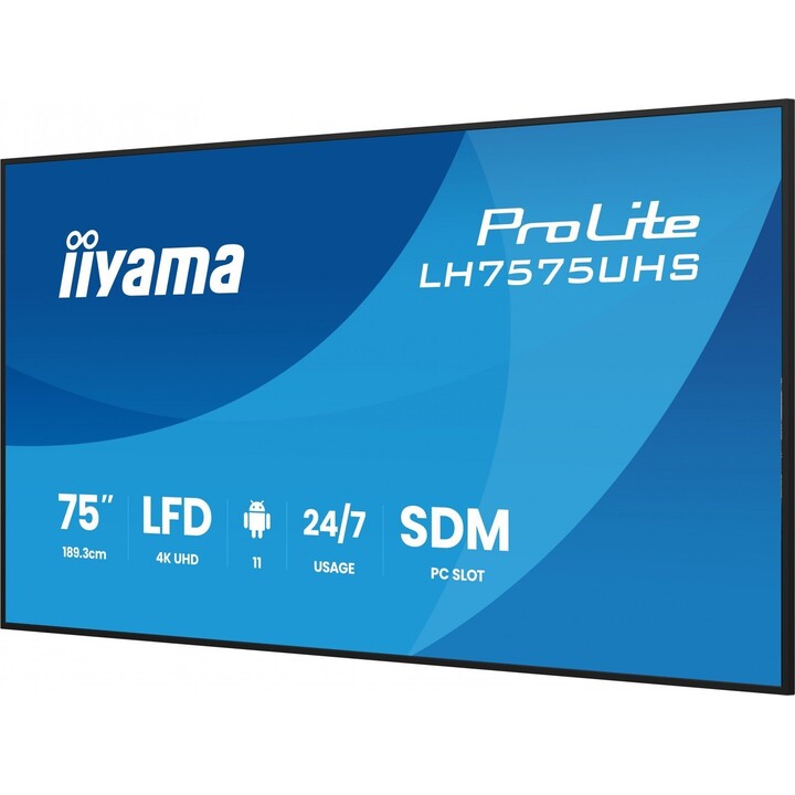 Ecrã IIYAMA Prolite de 75 polegadas, 4K Ultra HD, IPS, Android, 24/7, 3840×2160