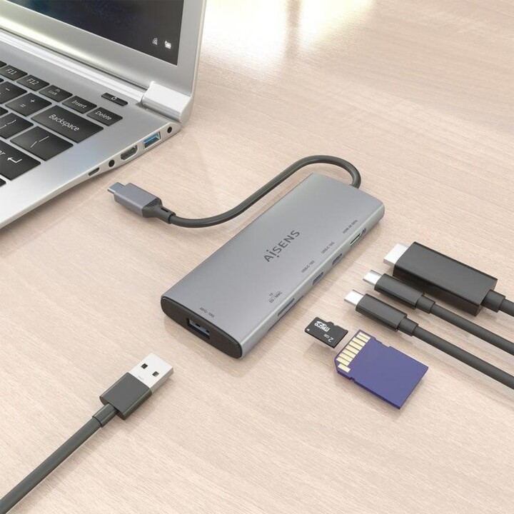Aisens Docking USB Tipo-C 1xHDMI 4K/ 1xUSB/ 2xUSB Tipo-C/ 1xLector de Tarjetas/ Gris