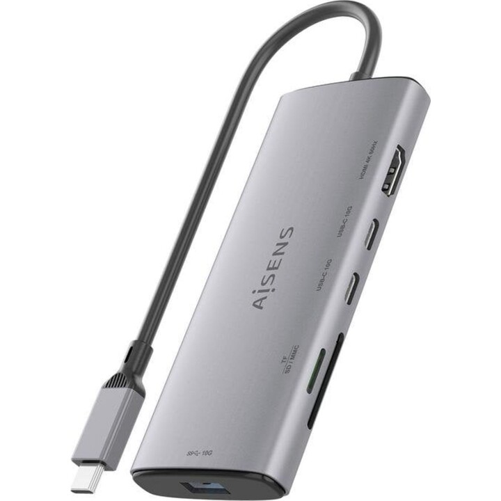 Aisens Docking USB Tipo-C 1xHDMI 4K/ 1xUSB/ 2xUSB Tipo-C/ 1xLector de Tarjetas/ Gris