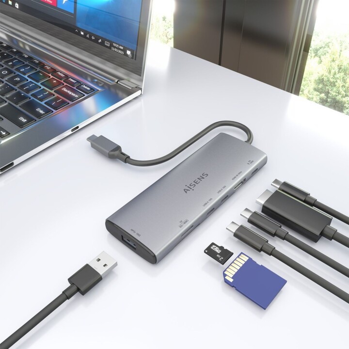 Aisens Usb-C Dock 7 em 1, Usb-C A 1xhdmi, 1xusb-A 10g, 2xusb-C 10g, 1xsd, 1xmicro Sd, 1xusb-C Pd 100w