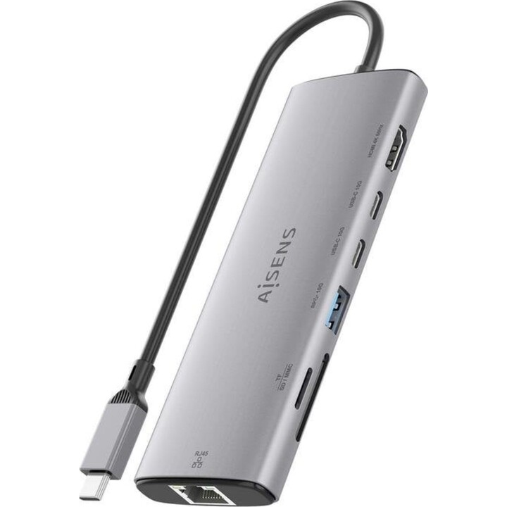 Aisens USB-C Dock ASUC-7P032-GR 7 in 1 HDMI 4K RJ45 USB-A and C SD Reader Gray